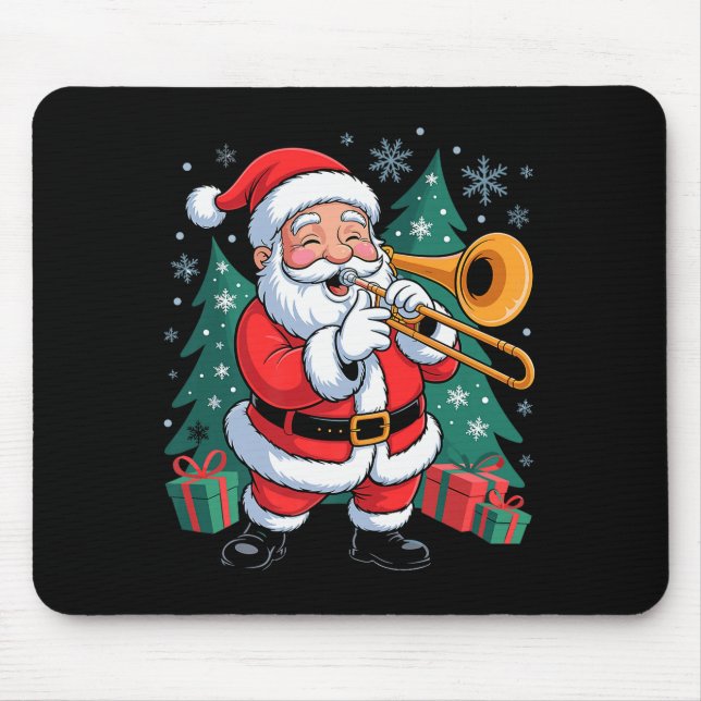 Funny Santa Christmas Design Trombone Holiday Xmas Mousepad (Vorne)