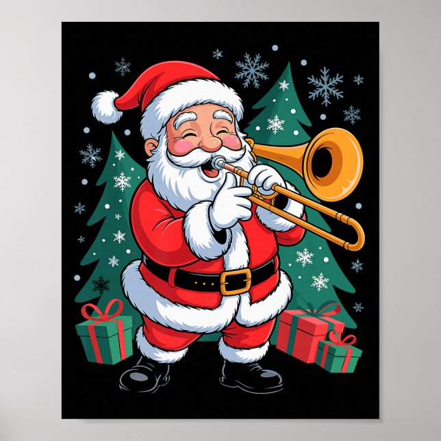 Funny Santa Christmas Design Trombone Holiday Xmas Poster (Vorne)