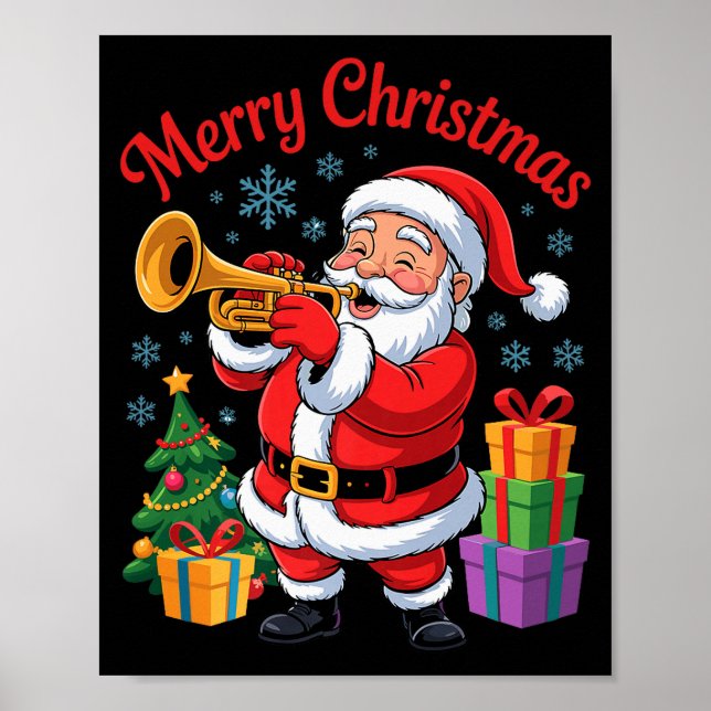 Funny Santa Christmas Design Trumpet Holiday Xmas  Poster (Vorne)
