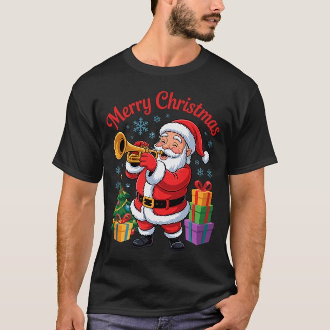 Funny Santa Christmas Design Trumpet Holiday Xmas  T-Shirt (Vorderseite)