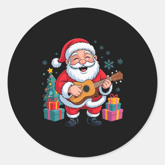 Funny Santa Christmas Design Ukulele Holiday Xmas  Runder Aufkleber (Vorderseite)
