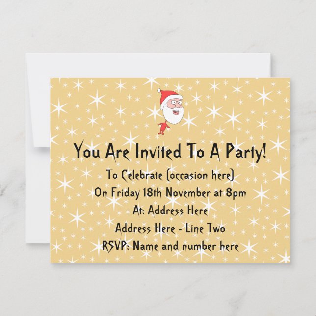 Funny Santa Claus, auf Gold Color Star Muster. Einladung (Vorderseite)