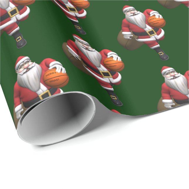 Funny Santa Claus Basketball Spieler Geschenkpapier (Rolleneckpunkt)