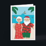 Funny Santa Claus Beach Feiertagskarte<br><div class="desc">Fun illustriert von Santa and Mrs. Claus taking...  hat die Selfie von Their Beach vacation. In the background is a trio of reindeer enjoying the ocean.</div>