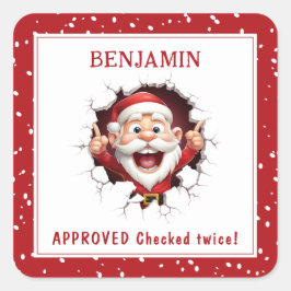 Funny Santa Claus bricht durch Name Weihnachten Quadratischer Aufkleber
