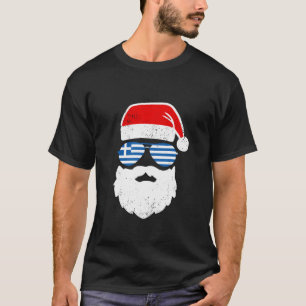 Funny Santa Claus Brille Brille Griechenland Flagg T-Shirt