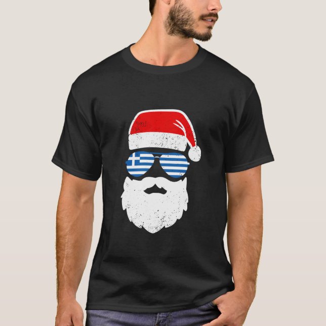 Funny Santa Claus Brille Brille Griechenland Flagg T-Shirt (Vorderseite)