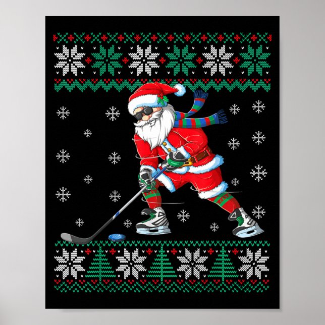 Funny Santa Claus Christmas Ice Hockey Ugly Sweate Poster (Vorne)