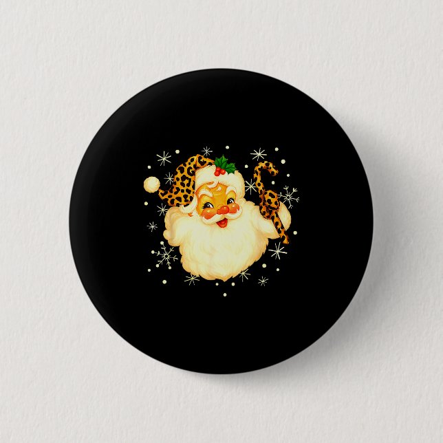 Funny Santa Claus Face Christmas Xmas Leopard Sant Button (Vorderseite)