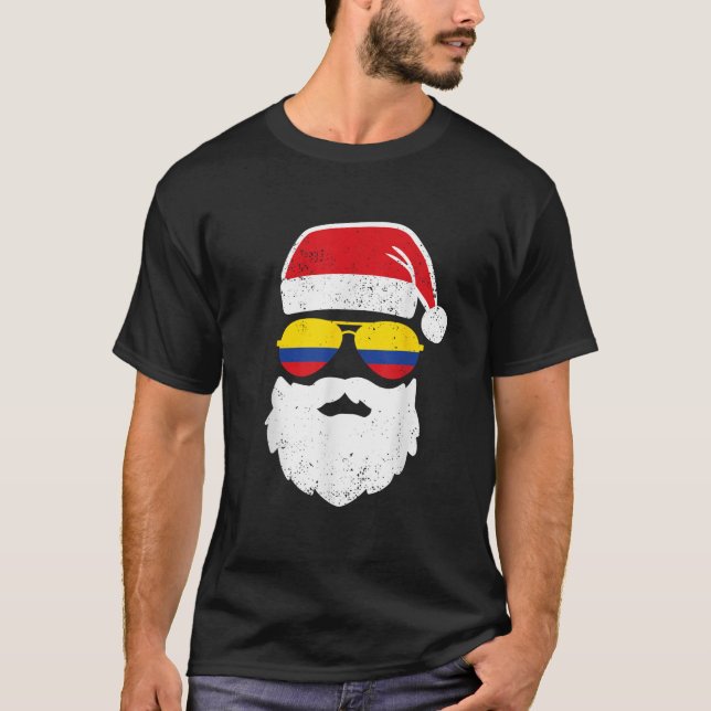 Funny Santa Claus Face Sunglasses Colombia Flag Co T-Shirt (Vorderseite)
