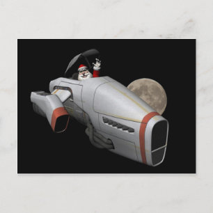 Funny Santa Claus Flying A Spacecraft Feiertagspostkarte
