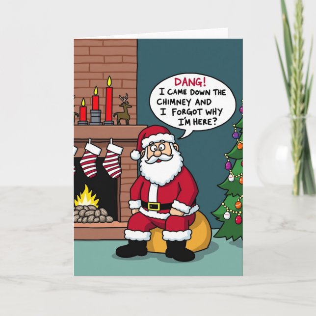Funny Santa Claus Forgot Why He is Here Christmas  Karte (Vorderseite)