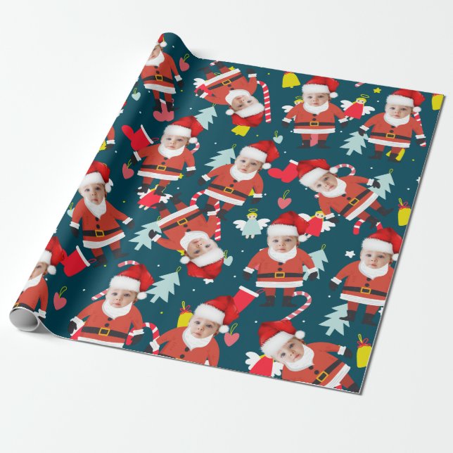 Funny Santa Claus Frohe Weihnachts Custom Face Geschenkpapier (Ungerollt)