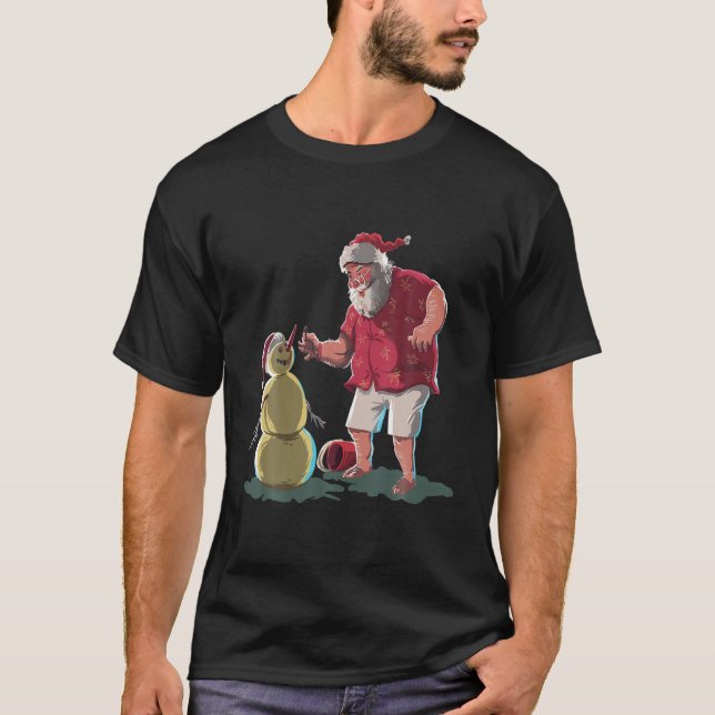Funny Santa Claus Gesicht mit Hut Bart und Snowman T-Shirt (Vorderseite)