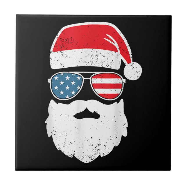 Funny Santa Claus Gesicht Sonnenbrille Patriotic A Fliese (Vorderseite)