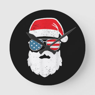 Funny Santa Claus Gesicht Sonnenbrille Patriotic A Runde Wanduhr