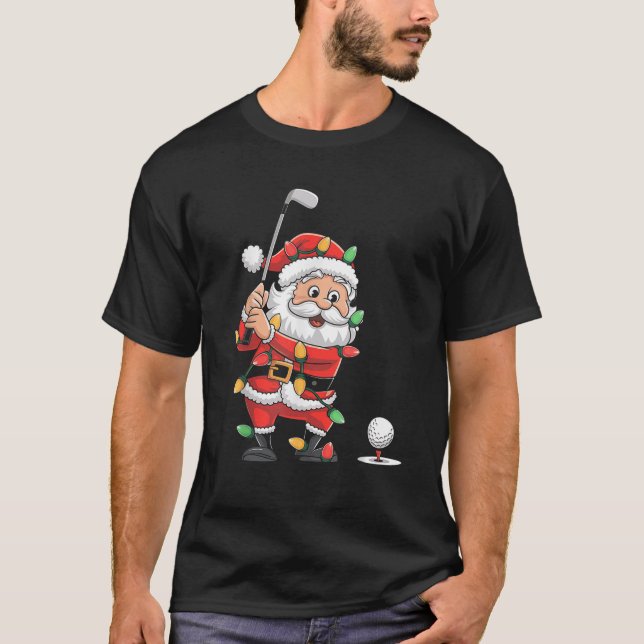 Funny Santa Claus Golf Weihnachtsbeleuchtung Xm T-Shirt (Vorderseite)
