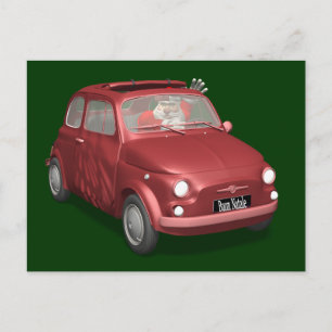 Funny Santa Claus in Red Fiat 500 Feiertagspostkarte