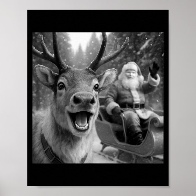 Funny Santa Claus In Sleigh With Reindeer Christma Poster (Vorne)