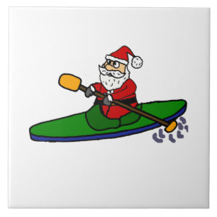 Funny Santa Claus Kayaking Weihnachts-Cartoon Fliese