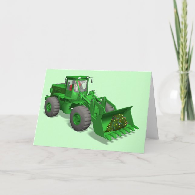 Funny Santa Claus Lieben Bulldozer Feiertagskarte (Vorderseite)