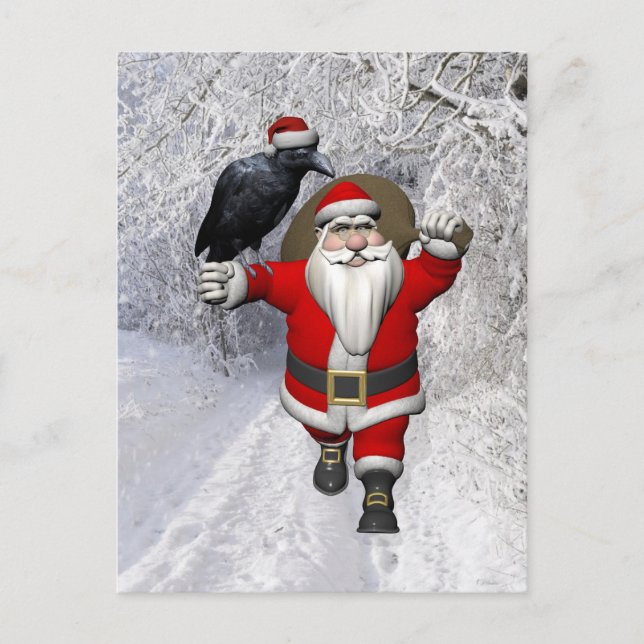 Funny Santa Claus Lieben Ravens Feiertagspostkarte (Vorderseite)