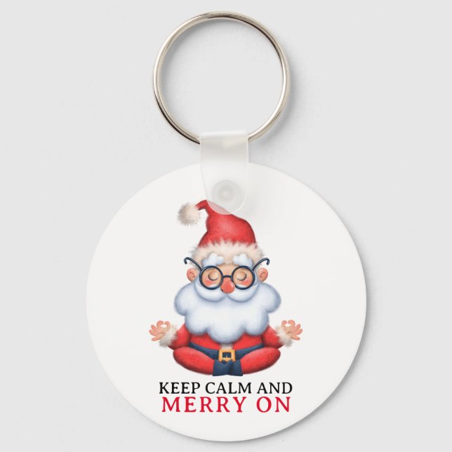 Funny Santa Claus Meditate Behielt Ruhe und Fröhli Schlüsselanhänger (Vorderseite)