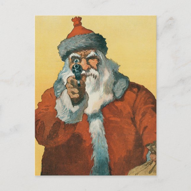 Funny Santa Claus mit einer Weihnachtswaffe Postkarte (Vorderseite)