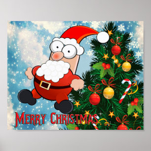 Funny Santa Claus mit Weihnachtsbaum Poster