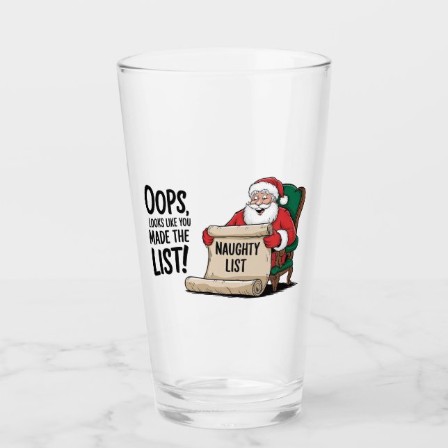 Funny Santa Claus Naughty List Weihnachtsdesign Glas (Vorderseite)