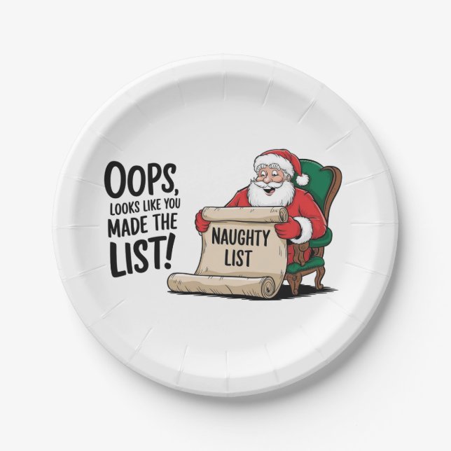 Funny Santa Claus Naughty List Weihnachtsdesign Pappteller (Vorderseite)