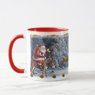 Funny Santa Claus on a Donkey on a Ceramic Coffee  Tasse