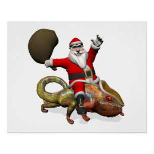 Funny Santa Claus On Huge Panther Chameleon Poster