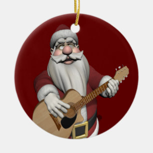 Funny Santa Claus Plays Akkuustikgitarre Keramikornament
