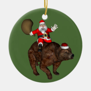 Funny Santa Claus reiten auf dem braunen Bär Keramikornament