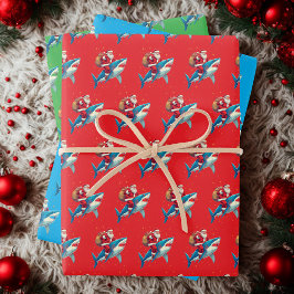 Funny Santa Claus Riding Hai Weihnachtsgeschenk Geschenkpapier Set