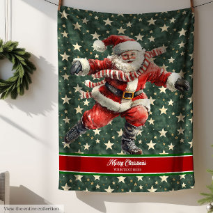 Funny Santa Claus Skaten Feiertag Weihnachten Fleecedecke