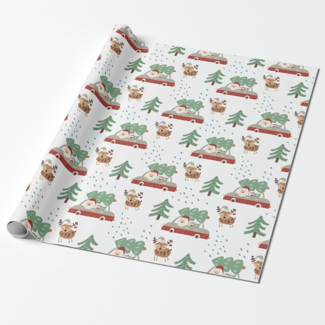 Funny Santa Claus Snowy Forrest Weihnachten Geschenkpapier (Ungerollt)