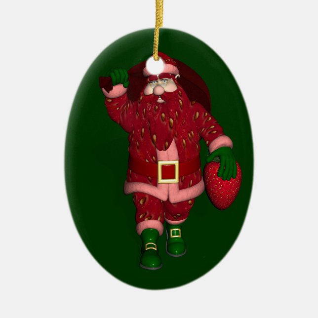Funny Santa Claus Strawberry Bauer Keramik Ornament (Vorne)