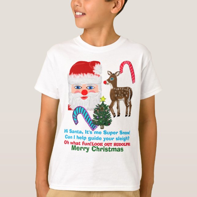Funny Santa Claus Super Snow Reindeer T-Shirt (Vorderseite)