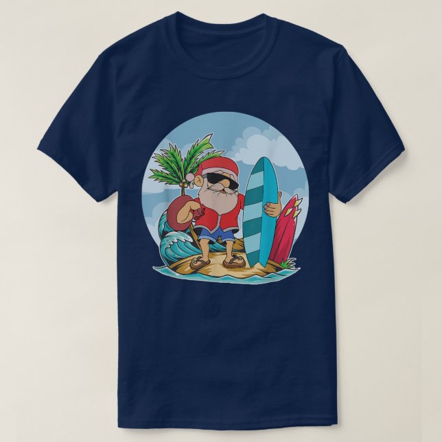 Funny Santa Claus Surfing Summer Hawaiian Christma T-Shirt (Design vorne)