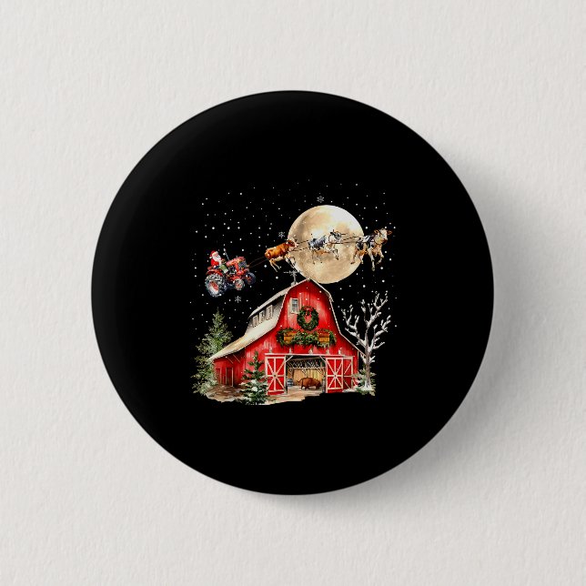 Funny Santa Claus Tractor Cows Farm Farmer Christm Button (Vorderseite)
