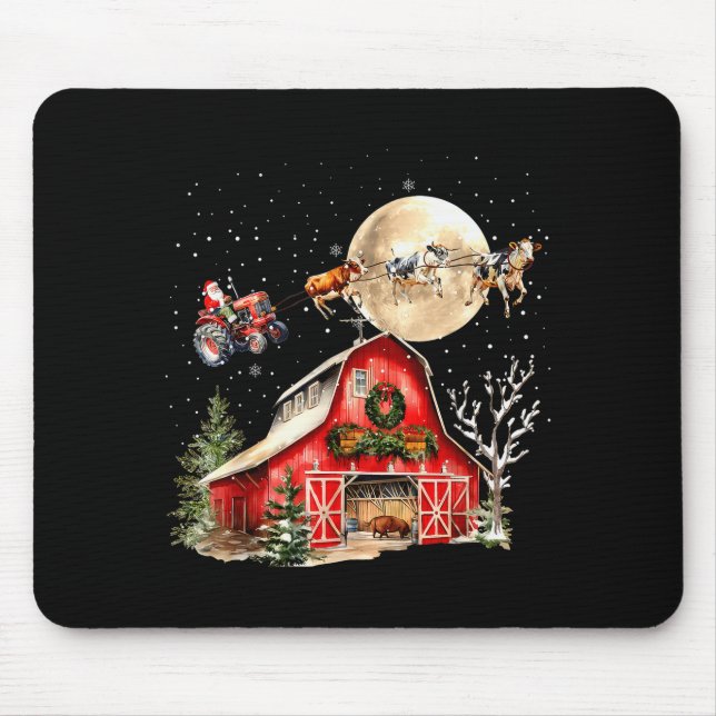 Funny Santa Claus Tractor Cows Farm Farmer Christm Mousepad (Vorne)