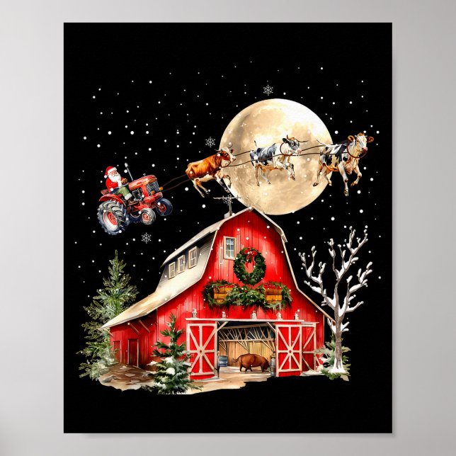 Funny Santa Claus Tractor Cows Farm Farmer Christm Poster (Vorne)