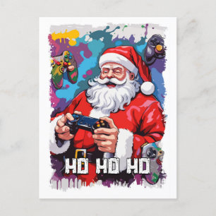 Funny Santa Claus Video Games Illustration Postkarte