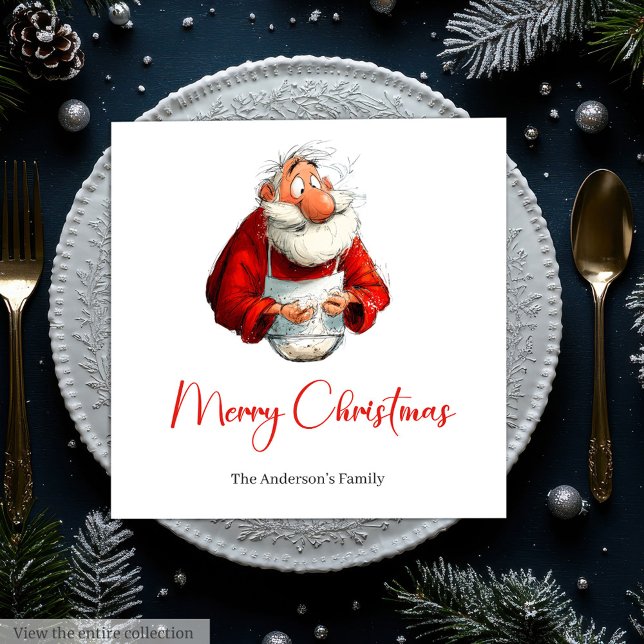 Funny Santa Claus Watercolor Christmas Dinner  Serviette (Funny Santa Claus Watercolor Christmas Dinner Napkins

)