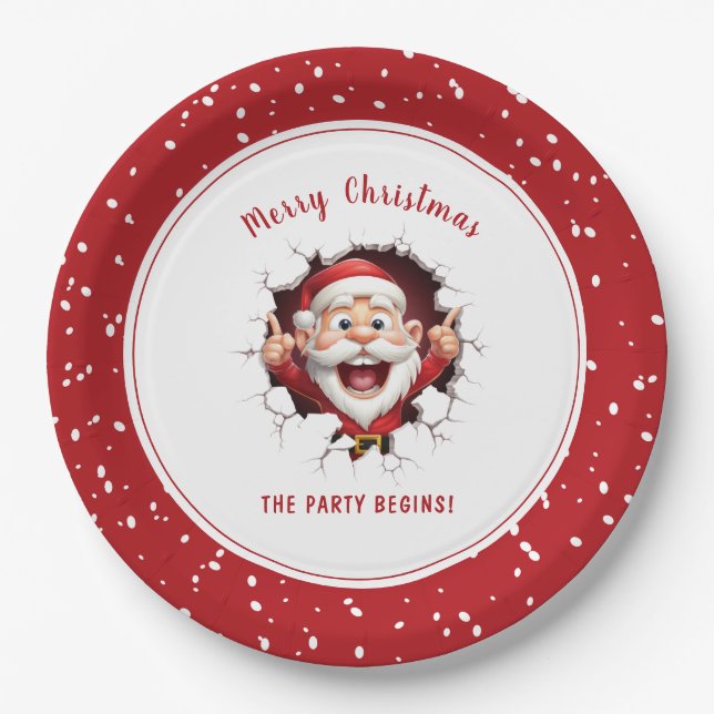 Funny Santa Claus Weihnachts-Party Red White Pappteller (Vorderseite)
