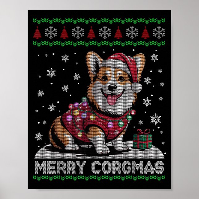 Funny Santa Corgi Dog Merry Corgmas Ugly Sweater C Poster (Vorne)