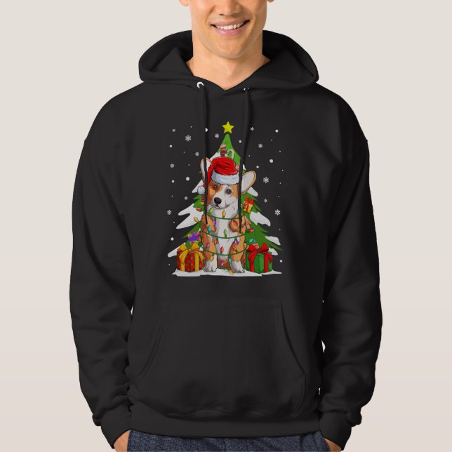 Funny Santa Corgi Dog Weihnachtsbaum Geschenke Wei Hoodie (Vorderseite)