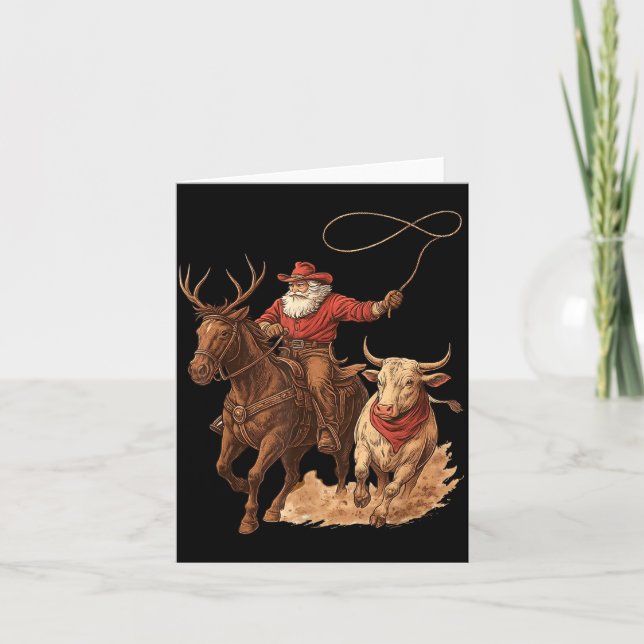 Funny Santa Cowboy Rodeo Reindeer Western Horse Ro Karte (Vorderseite)